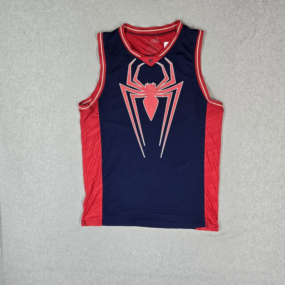 Marvel Men Jersey L Navy Graphic Spider-Man Activewear Logo Sleeveless Stretch
